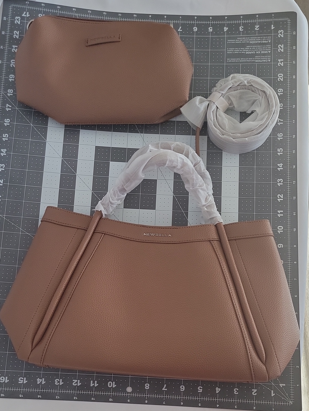 Newbella Tan Pebbled Tote with Detachable Pouch and Strap